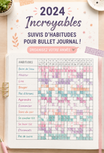Spread coloré de Bullet Journal pour suivre les habitudes en 2024.