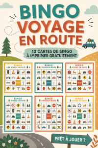 Exemple de cartes de bingo amusantes à imprimer pour un road trip en famille.