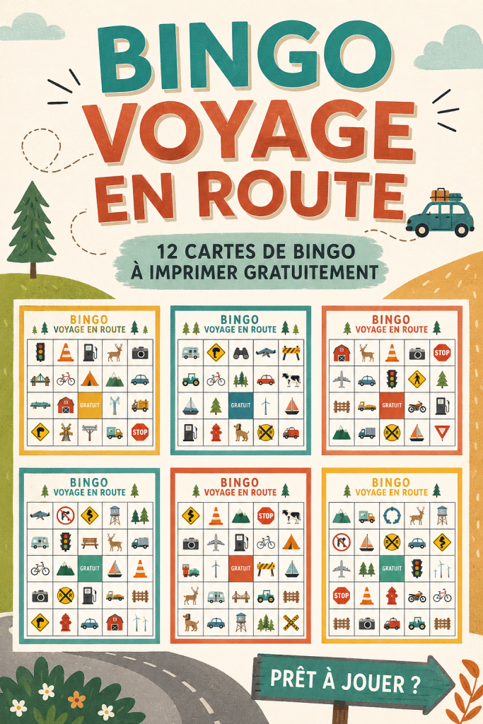 Exemple de cartes de bingo amusantes à imprimer pour un road trip en famille.