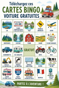 Cartes de Bingo voiture à imprimer pour le divertissement en voyage