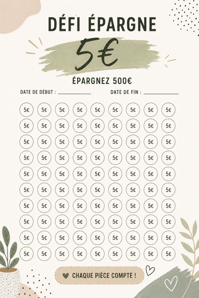 Image représentant un calendrier d'épargne à 5€
