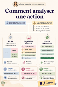 Femme examinant un graphique boursier sur son ordinateur, illustrant l'analyse des actions