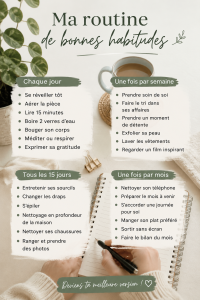 Femme méditant dans un cadre serein, illustrant l'importance d'une routine épanouissante