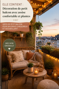 Petit balcon aménagé avec des plantes et des sièges confortables pour un espace accueillant.