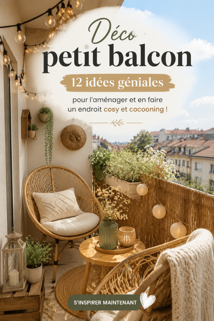Un petit balcon aménagé avec des meubles confortables et des plantes.