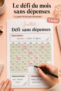 Une femme souriante réfléchissant à son budget de manière créative pour le défi du mois sans dépenses.