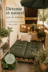 Balcon décoré avec des plantes et un coin détente naturel