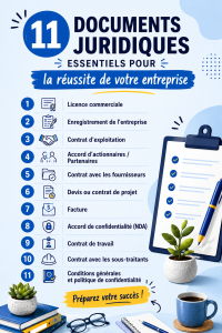 Un bureau bien organisé avec des documents juridiques préparés pour une petite entreprise.