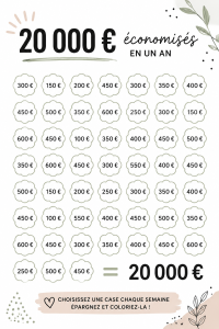 Femme souriante regardant ses économies dans un carnet, symbolisant l'épargne réussie de 20,000 euros.