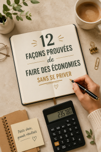 Femme souriante examinant un budget avec une tasse de café à la main