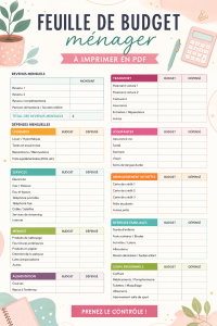 Modèle de budget ménager imprimable en format PDF, prêt à l'emploi pour une meilleure gestion financière.