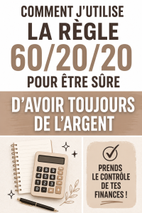 Une femme heureuse examinant son budget avec un ordinateur portable et des cahiers, symbolisant la méthode 60-20-20.