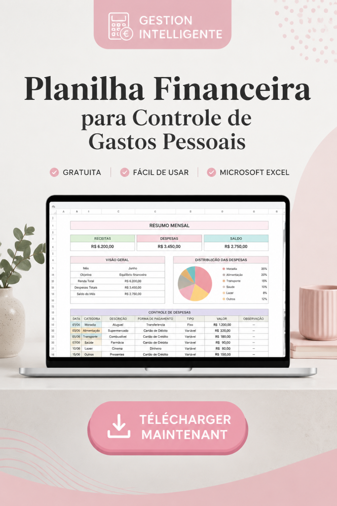 Une planilha financière sur un écran d'ordinateur illustrant la gestion des dépenses personnelles.