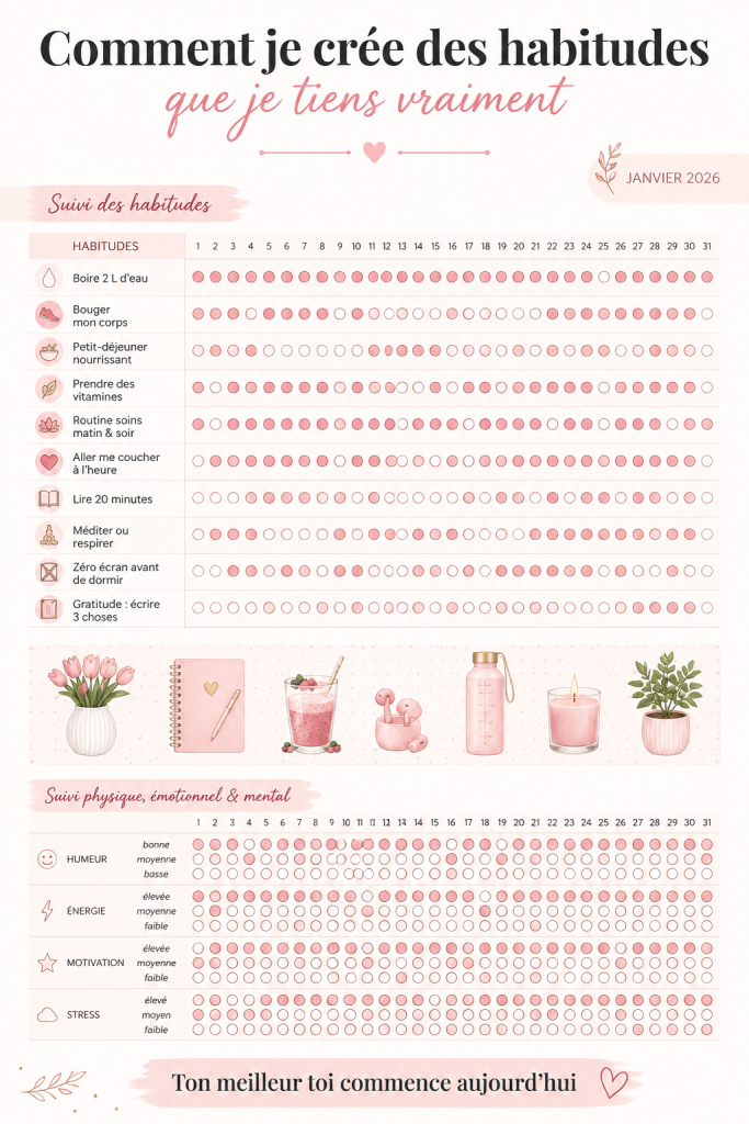 Femme souriante tenant un calendrier de suivi des habitudes