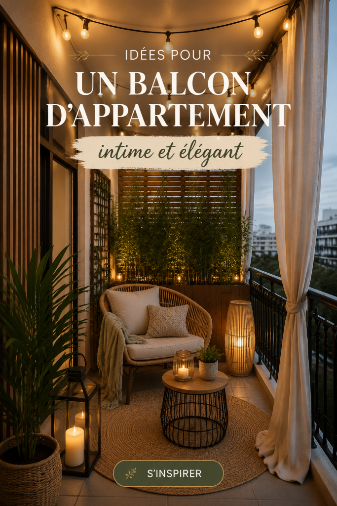 Aménagement d'un balcon d'appartement avec plantes et paravent pour l'intimité