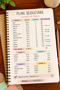 Un budget familial simplifié sur une table avec des notes