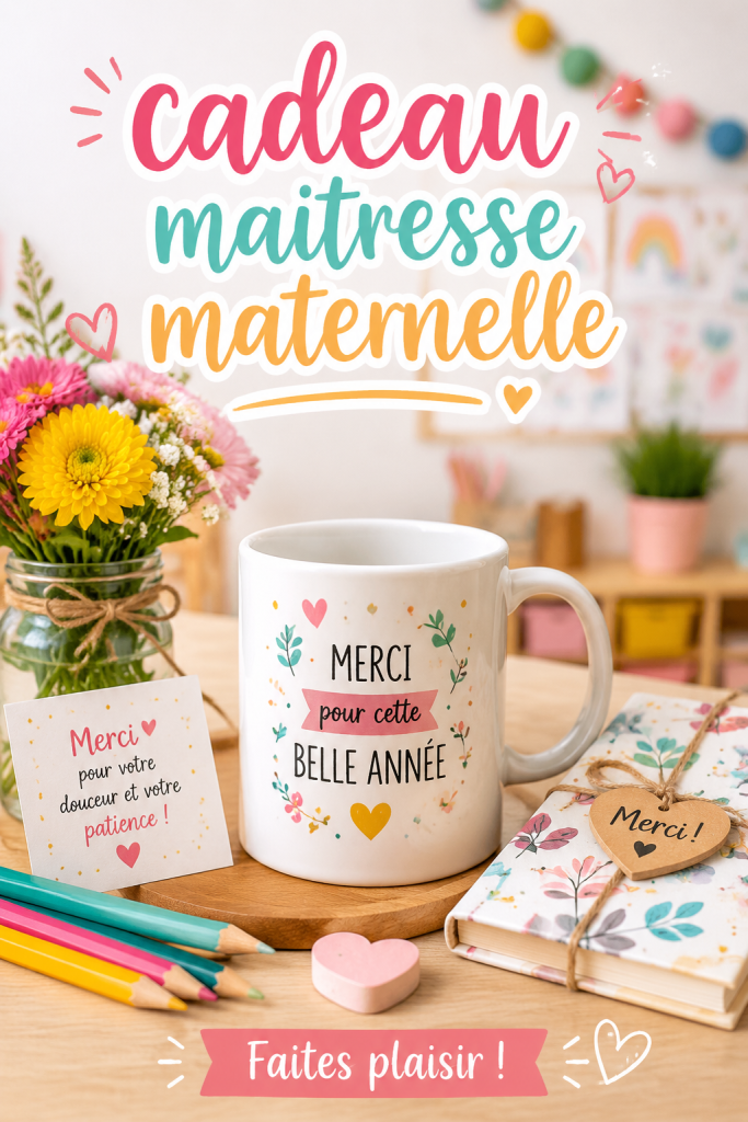 Idées de cadeaux pour une maîtresse de maternelle avec des objets personnalisés et créatifs.