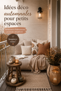 Une décoration automnale cosy dans un petit salon, mettant en avant des coussins et des plaids.