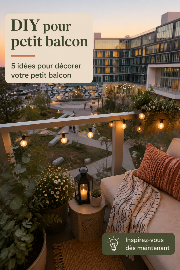 Balcon décoré avec des plantes et des meubles confortables