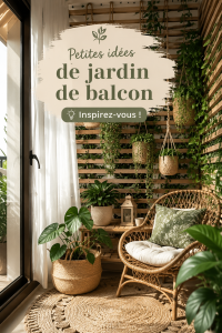 Jardin vibrant sur un petit balcon avec différentes plantes en pot.