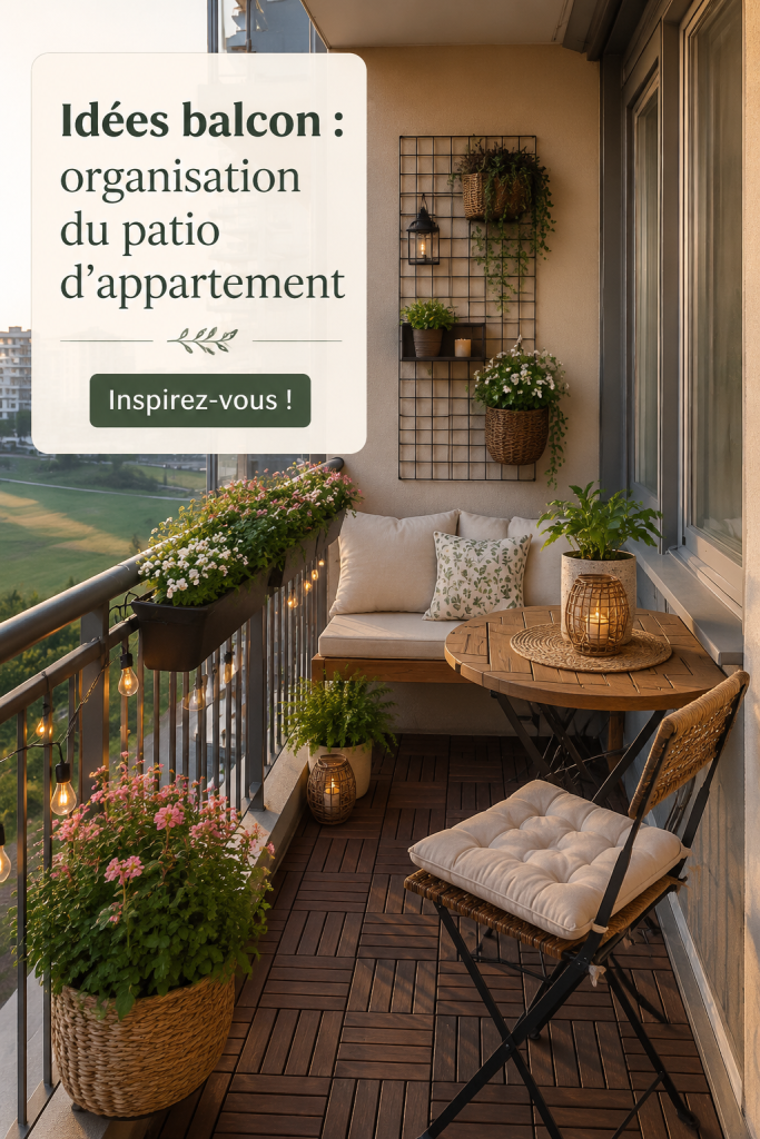Balcon organisé avec du mobilier de jardin et des plantes