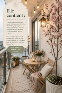 Inspiration de patio chic avec des sièges confortables et des éclairages délicats.