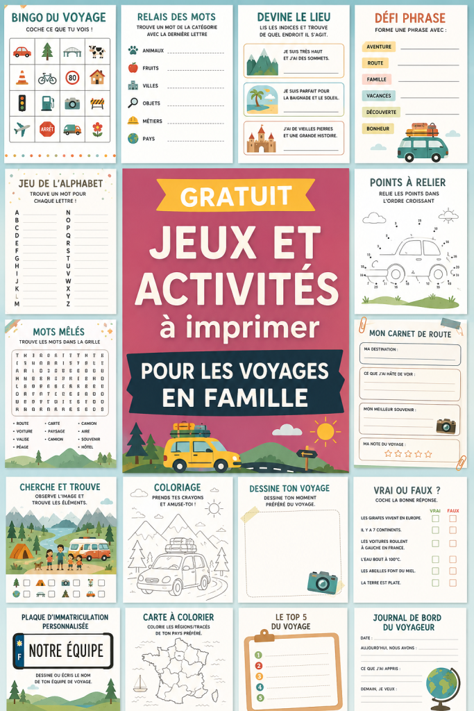 Une famille joyeuse jouant à des jeux pendant un road trip
