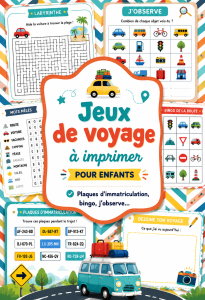 Enfants jouant à des jeux de route imprimables pendant un trajet en voiture.