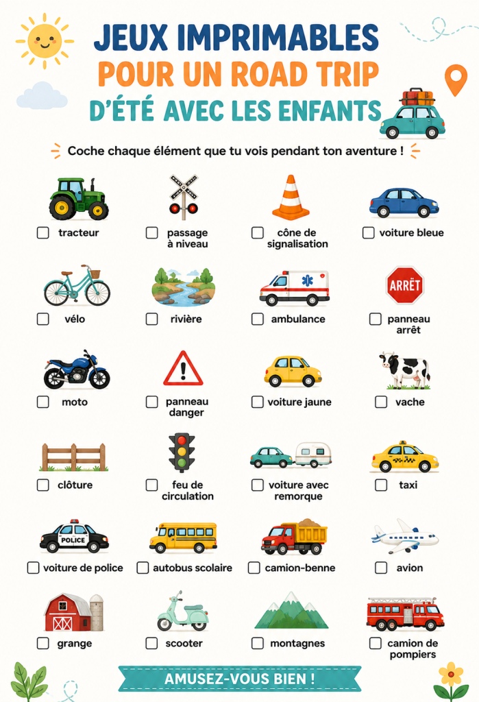 Des jeux de voyage imprimables pour des vacances d'été en famille