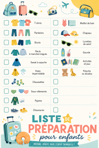 Valise colorée ouverte avec des vêtements et jouets pour enfants.