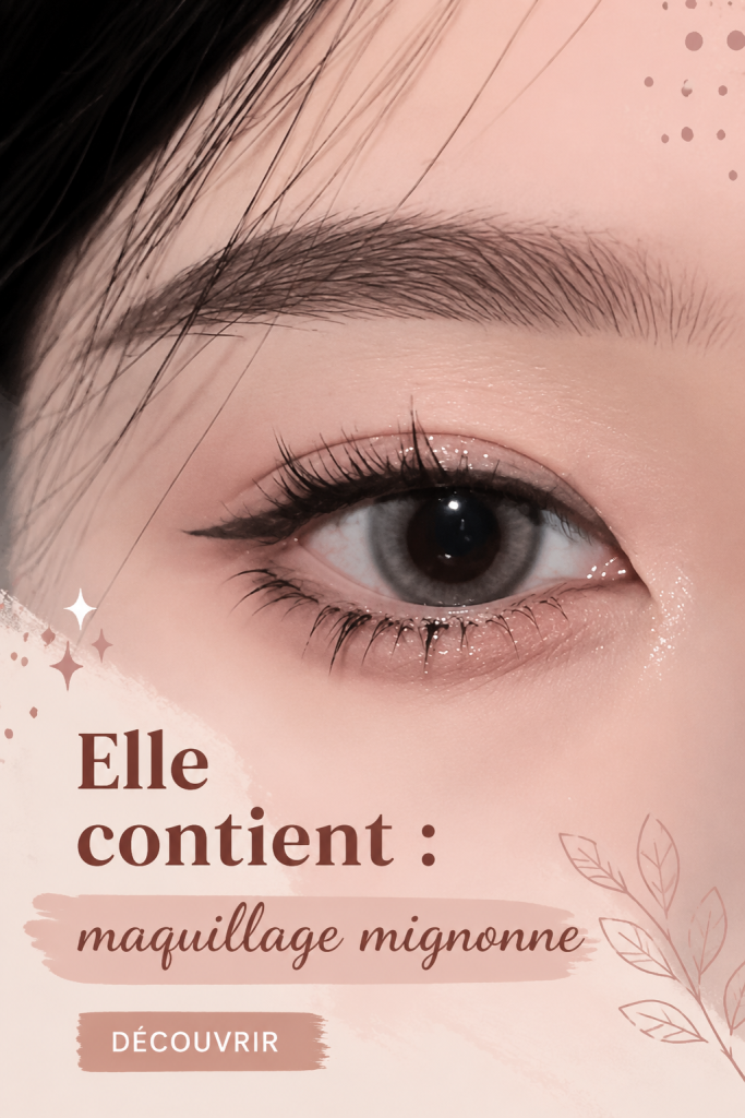 Un visage maquillé avec un look mignon et pétillant, mettant en avant des couleurs douces.