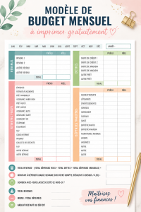 Modèle de budget mensuel gratuit affichant les dépenses et revenus