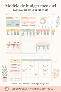 Modèle de budget mensuel sur un écran d'ordinateur montrant Google Sheets prêt à l'emploi.