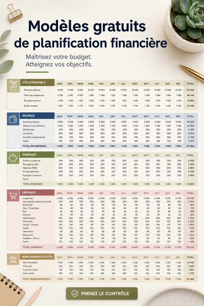 Modèles de planification financière gratuits et pratiques pour un meilleur budget.