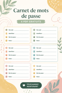 Exemple de modèle de carnet de mots de passe imprimable en PDF