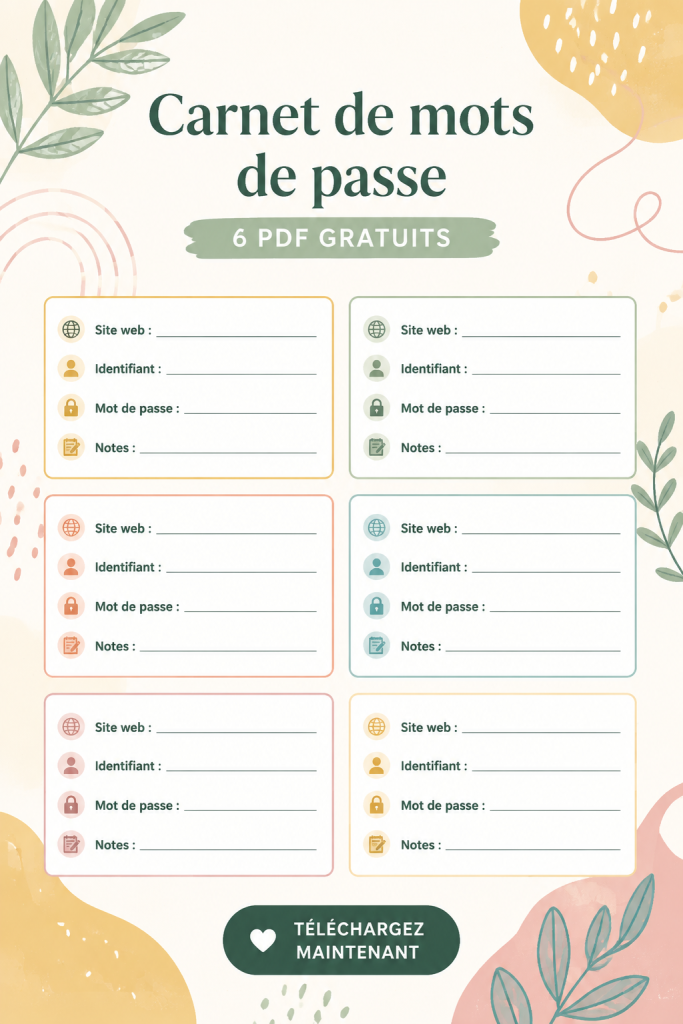 Exemple de modèle de carnet de mots de passe imprimable en PDF