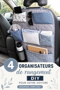 Image d'un organisateur de voiture DIY rempli d'objets utiles et bien rangés.