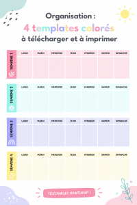 Quatre templates colorés pour une meilleure organisation quotidienne.