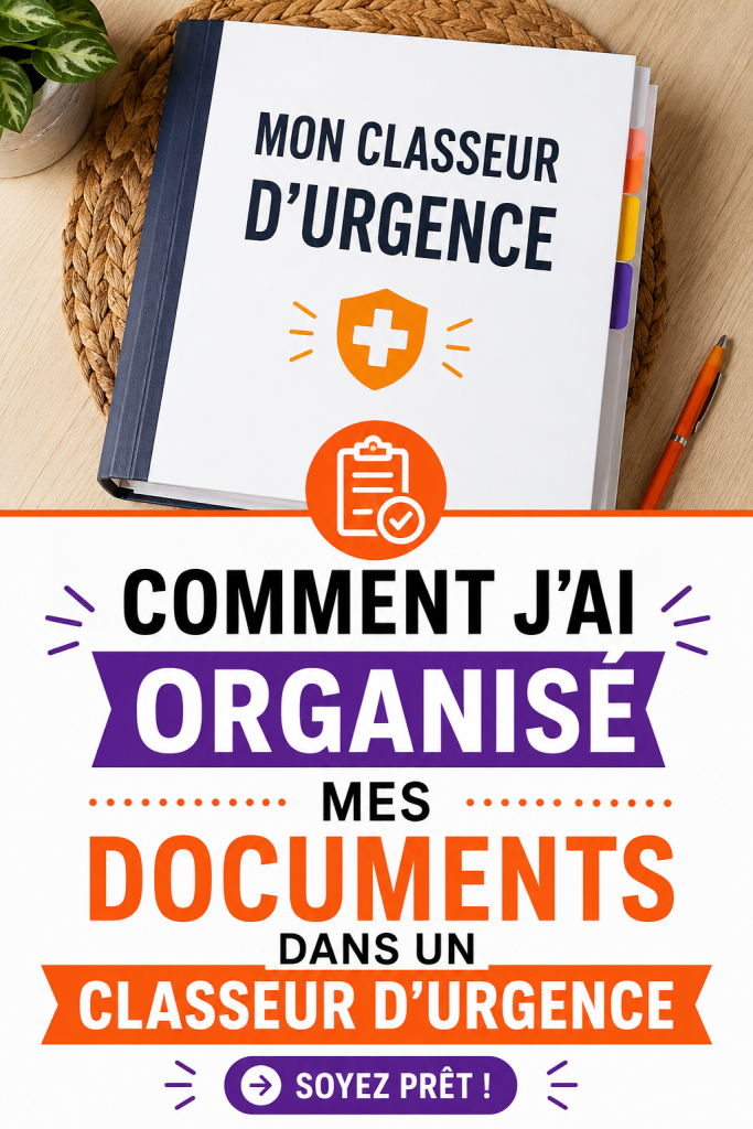 Classeur d'urgence bien organisé avec des documents importants.