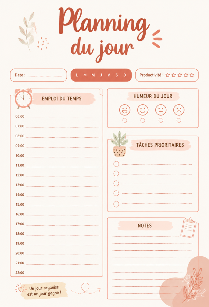 Image d'un planning hebdomadaire élégant avec des notes colorées.