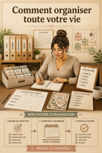 Femme souriante utilisant un planner pour organiser son quotidien