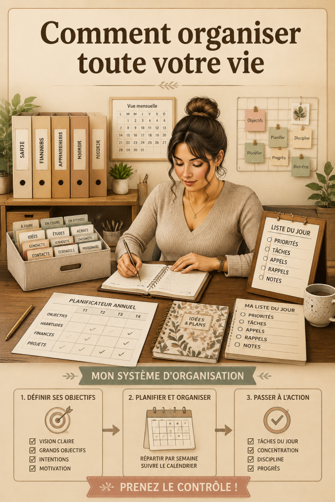 Femme souriante utilisant un planner pour organiser son quotidien