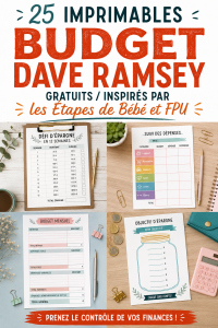 Visuel coloré de printables de budget disposés sur une table.