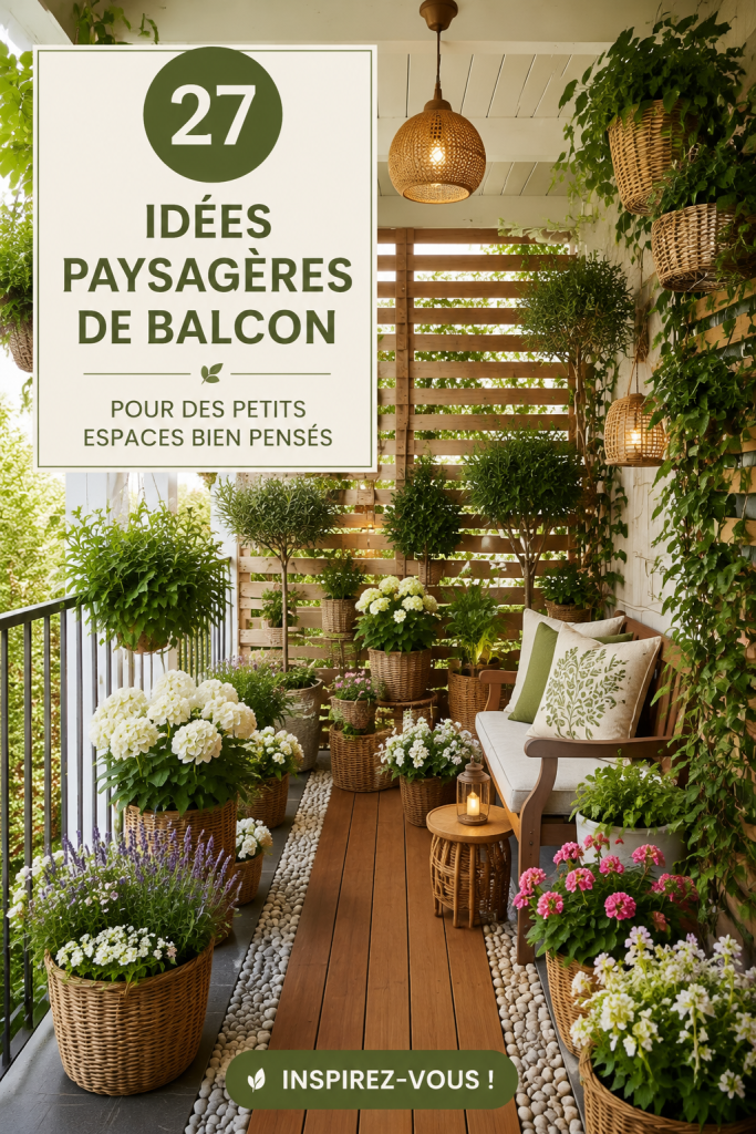 Un balcon aménagé avec des plantes colorées et des meubles modernes.