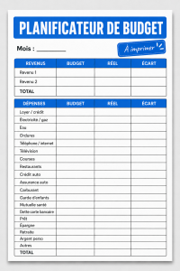 Un planificateur de budget imprimable gratuit sur une table avec un stylo.