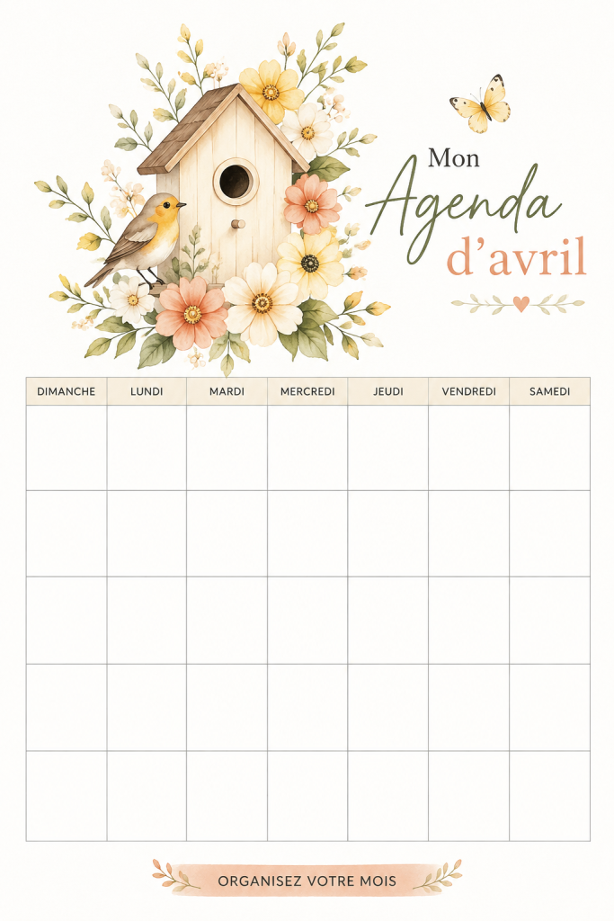 Planner d'avril imprimable avec des designs colorés accessible gratuitement.