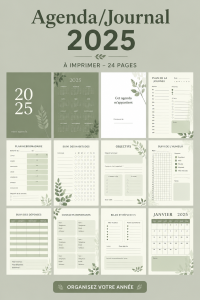Planner 2025 avec un design feuilles vertes