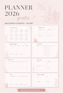 Un planner 2026 imprimable en PDF sur un bureau avec des stylos colorés