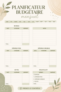 Template de budget mensuel minimaliste beige sur une table en bois