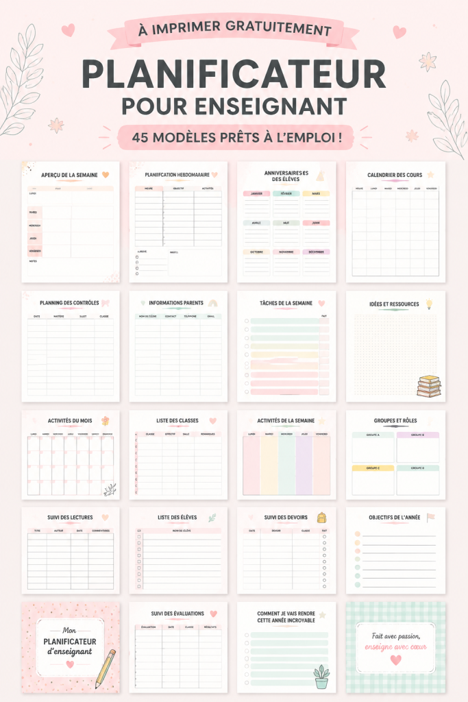 Un aperçu de modèles de planners enseignants à imprimer.
